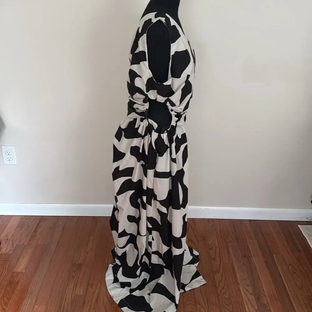 Abercrombie & Fitch Abstract One Shoulder Cut Out Maxi Dress Black White Size L